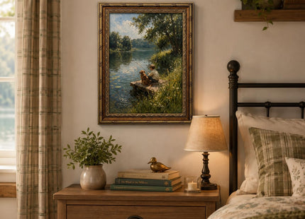 Jevoluntic Boy And Dog Framed Wall Art, Boy Fishing Wall Decor,12 x 16In