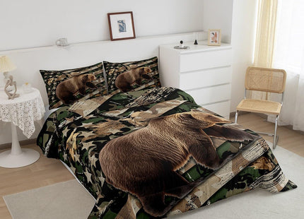 Feelyou Kids Bear Comforter Set Toddler Size Camo Rustic Bear Bedding Set for Boys Teens Decor Camouflage Comforter Farmhouse Cabin Bear Duvet Set 2Pcs