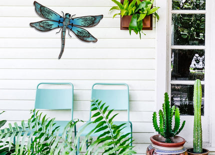 LIFFY Metal Dragonfly Wall Decor - Outdoor Garden Art for Patio, Living Room, Bedroom - Dragonfly Gifts (14inch, Metal & Glass)