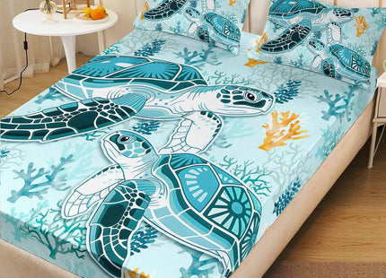 HOSIMA Coastal Sea Turtle Bedding Set Twin,1 Fitted Sheet+2 Pillowcases.