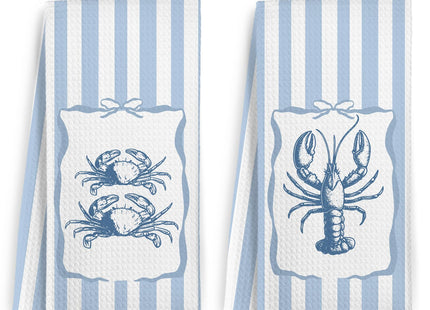 KFXHANGD Ocean Beachy Lobster Crab Kitchen Towels and Dishcloths Sets of 2, Coastal Lobster Crab Decor, Blue Ocean Beach Themed Nautical Decor Dish Hand Tea Towels for Bathroom Kitchen,16x24 in