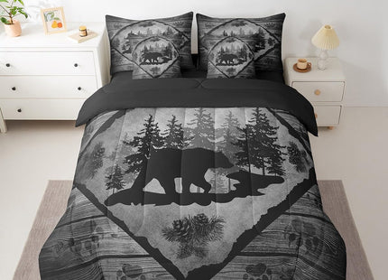 Lodge Cabin Full Comforter Set 7 Pcs Wild Animal Paw Print Retro Wooden Stripes Farmhouse Bedding Set for Kids Teens Adults Bed in a Bag Comforter Flat Sheet Fitted Sheet 2 Pillowcases 2 Pillow Covers