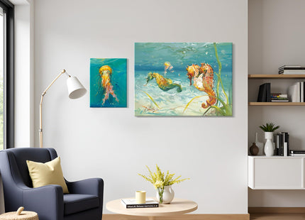 JZLDZS Large Seahorse Canvas Wall Art, Aqua Teal, 24x32 Inch
