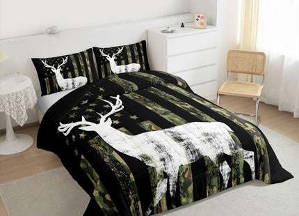 Erosebridal Kids Camo Deer Bedding Set for Boys Twin Size American Flag Hunting Comforter Sets for Men Army Green Camouflage Down Comforter Wildlife Rustic Farmhouse Quilt Set for Cabin Lodge 2 Pcs