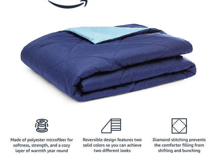 Amazon Basics Washable Comforter Blanket, Reversible Lightweight Microfiber All Season, Twin/Twin XL, Navy/Sky Blue