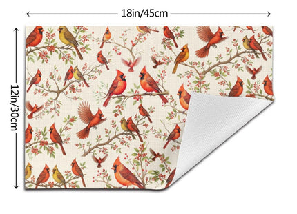 Red Cardinal Linen Placemats Set of 4, Washable Non-Slip Heat-Resistant Bird Berry Printed Table Mats for Kitchen Dining Table, Gift for Bird Lovers, Nature & Christmas Enthusiasts, Kitchen Home Decor