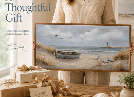 Framed Beach Coastal Lighthouse Canvas Wall Art 16X32 Inch