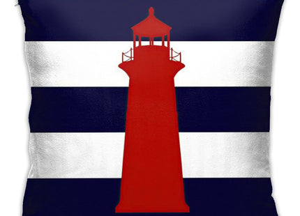 Myshe Square Nautical Red Lighthouse On Navy Blue Stripes Throw Pillow Cover Decorative Pillow Cover Perfect Decor Gift for Families Friends Home Office Sofa Car Couch 18x18