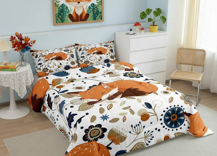 Castle Fairy Autumn Bedding Set 3 Piece, Fox Characters Sleeping Comforter Set Boys Girls, Lovely Woodland Animal Brushed Microfiber Soft Bedding Decor