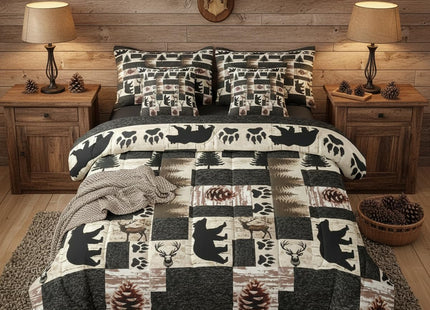 Erosebridal Rustic Cabin Queen Comforter Set with Sheets 7 Piece Western Bear Elk Deer Bed in A Bag Farmhouse Lodge Wildlife Bedding Sets for Men Adults Country Forest Hunting Bed Set Pine Tree Decor