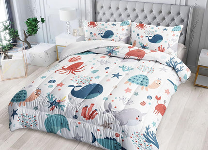 XYNHML Kids Turtle Comforter Set Full Beach Theme Dolphin Starfish Seaweed Bedding Set Sea Animal Octopus Reptile Bed Set with 2 Pillowcases for Boys Girls Room Decor
