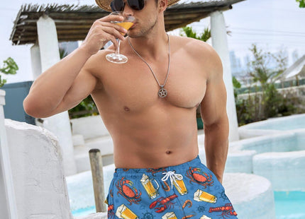 Qoekrfu Lobster Crawfish Mens Swim Trunks with Compression Liner 5 inch