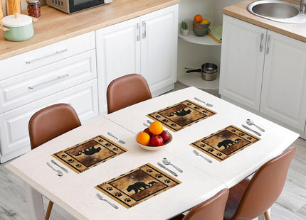 Cute Bear Table Place Mats Wild Animal jejeloiu Placemats Nature Wildlife Bear Washable Fabric Decoration Table Mats Placemat Lodge Western Farmhouse Table Mats for Kitchen Decor Bedroom 18"x12"