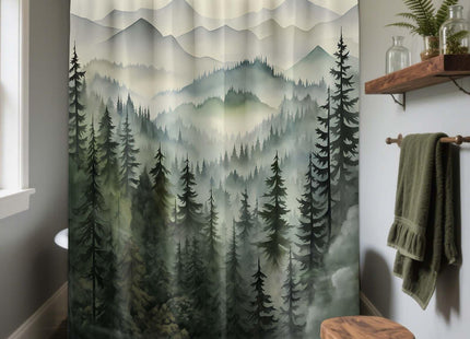 QGHOT Sage Green Forest Shower Curtain, 72x72 in, Mountain Rustic Pine Tree