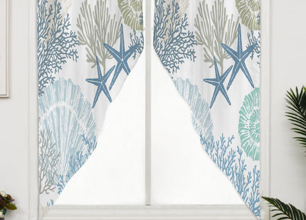 Swag Curtain Valances Nautical Coastal Ocean Coral Swag Valances for Kitchen Windows Beach Blue Teal Short Topper Curtains Tier Pair for Kitchen Bedroom Living Room Bathroom Cafe 36"x63"