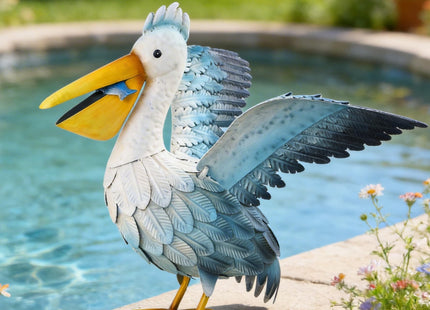 Metal Pelican Garden Statue Outdoor Decor,Metal Yard Art Coastal Bird