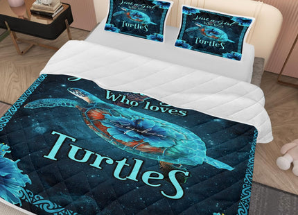 SOULZZZ Just A Girl Who Loves Turtles Quilt for Teens Boys and Girls Boho Turtle Bedding Set Twin Size Sea Turtle Ocean Animal Bed Set with 2 Pillowcases