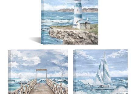 Artsbay Ocean Landscape Wall Art Blue Lighthouse Canvas Print for Bathroom Living Room Bedroom