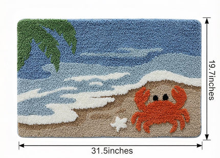 Beach Bathroom Rug Non-Slip Bathmat Crab Crawling Ocean Sea Themed Decor