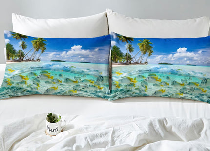 Feelyou Beach Duvet Cover Set Full for Boys Girls Ocean Bedding Set Hawaiian Tripocal Marine Life Sea Fish Printed Bedding Comforter Cover Microfiber with 2 Pillow Shams, Blue,Zipper Closure, 3 Pieces