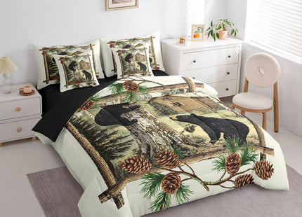 Erosebridal Black Bear Bedding Set 7 Pieces,Farmhouse Cabin Hunting Queen Comforter Set with Sheets Rustic Forest Animals Bed in a Bag for Kids Teens Men Woodland Country Lodge Bed Sets