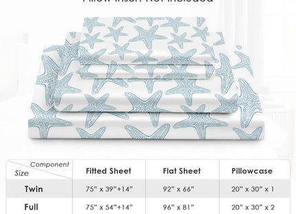 Pamnest Twin Bed Sheet Set, 3 Pieces Starfish Nautical Bedding with Flat
