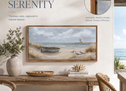Framed Beach Coastal Lighthouse Canvas Wall Art 16X32 Inch