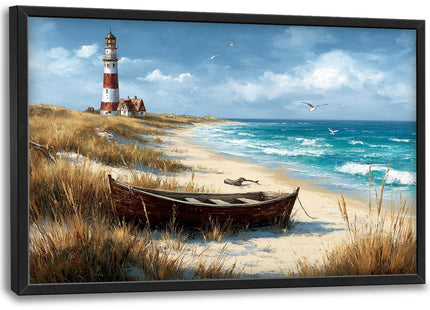 Glocmna Large Ocean Lighthouse Wall Art for Living Room Beach Coastal Scenery Wall Decor summer nautical Seascape Canvas Pictures Painting Print Framed Artwork Decorations for Bedroom Home Gifts 24"x36"
