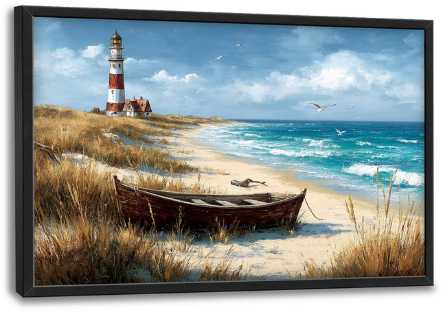 Glocmna Large Ocean Lighthouse Wall Art for Living Room Beach Coastal Scenery Wall Decor summer nautical Seascape Canvas Pictures Painting Print Framed Artwork Decorations for Bedroom Home Gifts 24"x36"