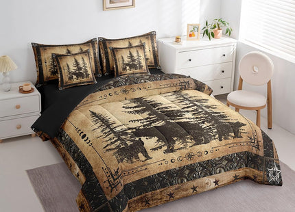 Erosebridal Rustic Bear Comforter Set Queen 7 Piece Woodland Wildlife Hunting Bed in A Bag Farmhouse Cabin Lodge Bedding Comforter Sets for Kids Adults Men Black Retro Country Animal Bed Set