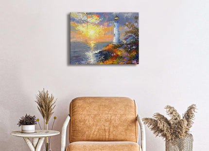 Coastal Wall Art Lighthouse Decor Beach Bathroom Decor Nature Ocean Landscape Canvas Prints Pictures Modern Nautical Seascape Painting Artwork for Kitchen Bedroom Living Room Home Decoration 12x16"
