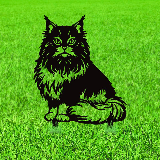 WADORN Maine Coon Cat Metal Decorative Garden Stakes, Black Cute Maine Coon Cat Outdoor Statues Silhouette Funny Cats Lover Gifts Stakes Ornaments for Yard Art Garden Patio Backyard Lawn Decoration