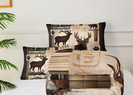 lneffble Deer Comforter Set Queen Size，Lodge Quilt Set Full/Queen Size, Rustic Cabin Bedding Set Black Deer，Deer Themed Bedroom Decor with 1 Comforter with 2 Pillow Case