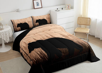 Feelyou Kids Adult Rustic Cabin Bedding Set Twin Size,Black Bear Comforter Set,Wildlife Hunting Animal Bear Comforter,Western Farmhouse Bed Set for Animal Room Decor
