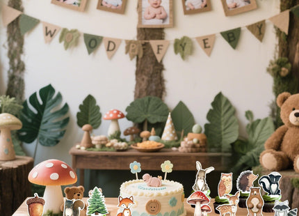 48 Woodland Cupcake Topper, Forest Animal Cupcake Toppers for Woodland Baby Shower Decorations, Neutral Forest Animals Gender Reveal Party Supplies