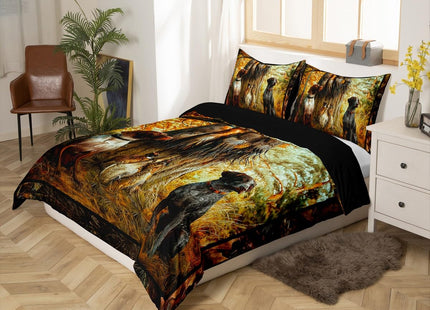 Erosebridal Pheasant Hunting Duvet Cover Twin Size Black Dog Bedding Set Boho Farmhouse Wild Animals Comforter Cover Woodland Leaves Hunter Gun Room Decor Quilt Cover for Men Boys Adults Kid