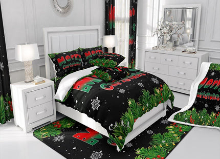 Homewish Merry Christmas Duvet Cover Set Twin Size Xmas Pine Tree Bedding Set 2Pcs Winter Snowflake Comforter Cover for Kids Boys Girls Adult Room Decor,Green Red Black Quilt Cover,1 Pillowcase