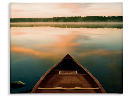Lake Sunrise Canoe Landscape, 24 x 30 Inch Canvas Wall Art