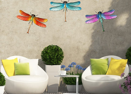 Songjum 3 PCS Metal Dragonfly Wall Decor with Legs Metal Dragonfly Wall Art for Home Bedroom Garden Indoor and Outdoor Decorations