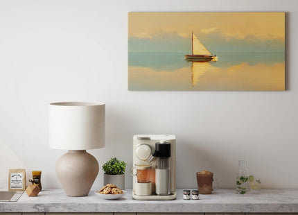 CCPEAR Sailboat Wall Art Coastal Yellow Sunset Prints, 20x40in