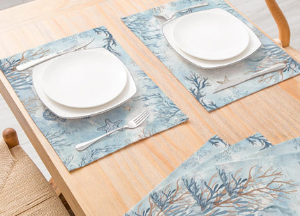 ZCHOMI Coastal Sea Turtle Conch Placemats Set of 4, 12x18 Inch Summer Ocean Starfish Table Place Mats for Kitchen Dining Home Party Decor