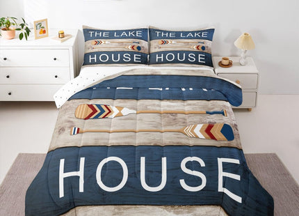 Castle Fairy Lake House Theme Comforter Set,Rustic Farmhouse Bedding Set for Kids Girls Women,Adults Lake Paddles Comforter,Retro Wooden Quilted Duvet Set Bedroom Collection Twin Size 2Pcs