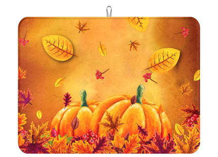 Fall Dish Drying Mat, Harvest Pumpkin Maple Leaf Kitchen Pad 18x24 Inch