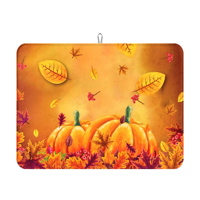 Fall Dish Drying Mat, Harvest Pumpkin Maple Leaf Kitchen Pad 18x24 Inch