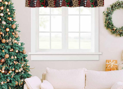 Merry Christmas Valance Curtains for Kitchen Windows Buffalo Plaid Xmas Tree Winter Forest Farmhouse Rod Pocket Window Treatment Toppers for Kitchen/Living Room/Bedroom/Bathroom, 42" X 12",Red Green