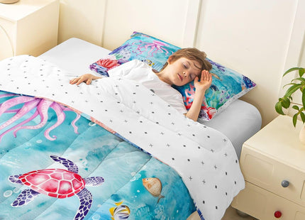 Erosebridal Blue Ocean Seaworld Toddler Comforter Set Marine Life Bedding Set for Kids Boys Girls Octopus Sea Turtle Duvet Insert Seashell Coral Underwater World Bedroom Decor 2 Pcs