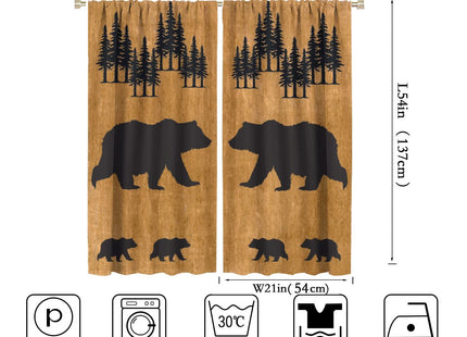 Black Bear Kitchen Window Curtains,Rustic Farm Wildlife Cute Bear Thermal Insulated Blackout Drapes,Vintage Cabin Coniferous Forest Silhouettes Print for Home Living Room Cafe Kids Room 42x54 Inch