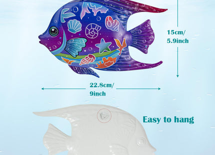 LaLamona 4Pieces Metal Fish Wall Decor, Outdoor Coastal Wall Art, Fish Hanging Decor for Beach Coast Barthroom Garden Yard Pool