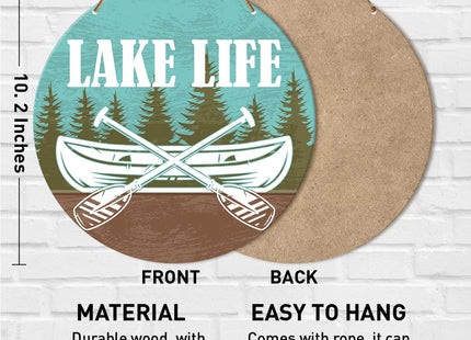 Muktoujaumai Lake House Wall Decor, Rustic Lake Life Sign, 10.2" x 10.2" Wooden Wall Sign, Hanging, Farmhouse, Bathroom, Cabin, Kitchen, Beach House, Door