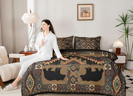 Erosebridal Rustic Cabin Bedding Set Twin Farmhouse Lodge Bear Comforter Set 7 Piece Vintage Southwestern Bed in A Bag for Kids Girls Women Western Hunting Wildlife Quilt with Flat Fitted Sheet